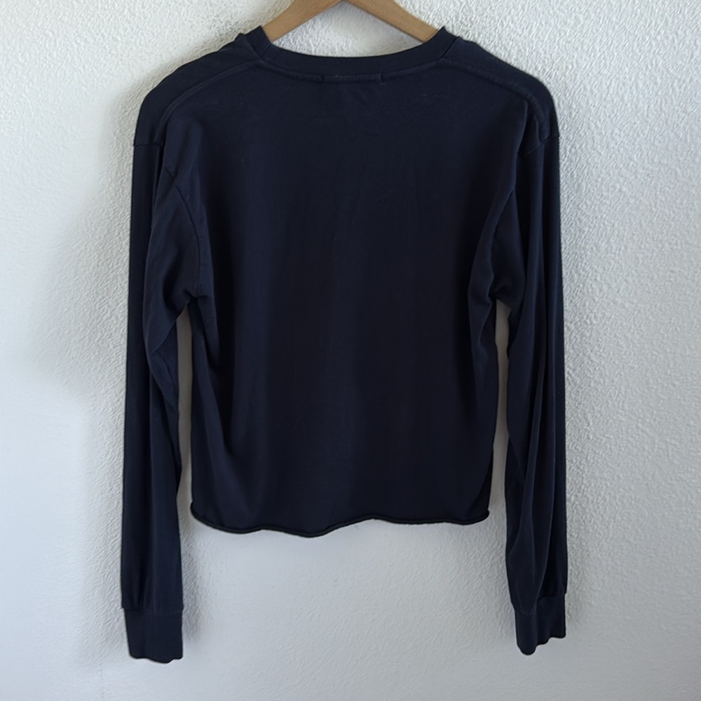 Brandy Melville Navy Blue Long Sleeve Embroidered Flag Small - Picture 2 of 6